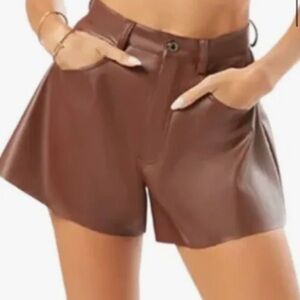WeWoreWhat High Waist Brown Leather Shorts